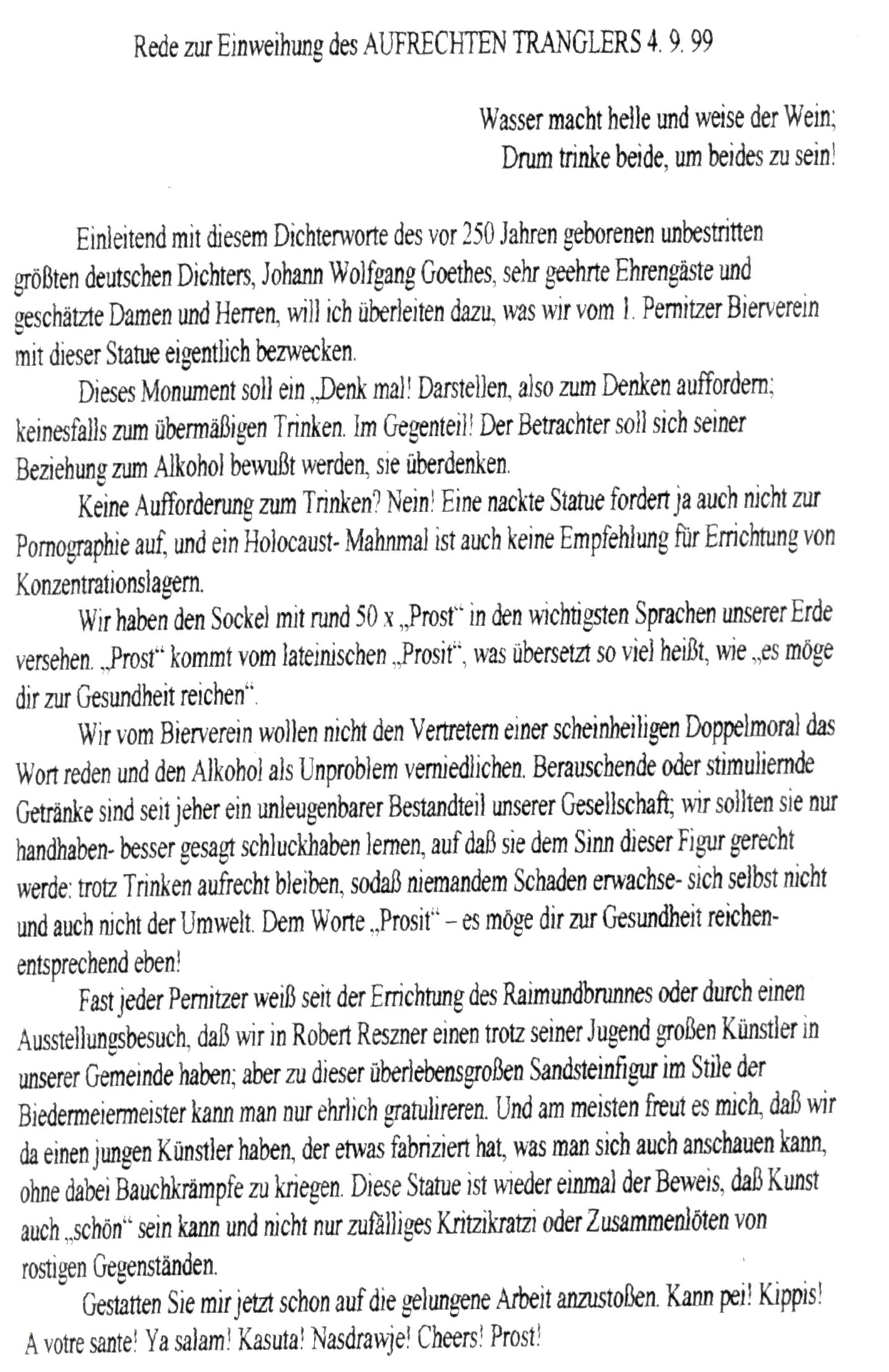 Einweihungsrede Aufrechter Trangler 4.9.1999