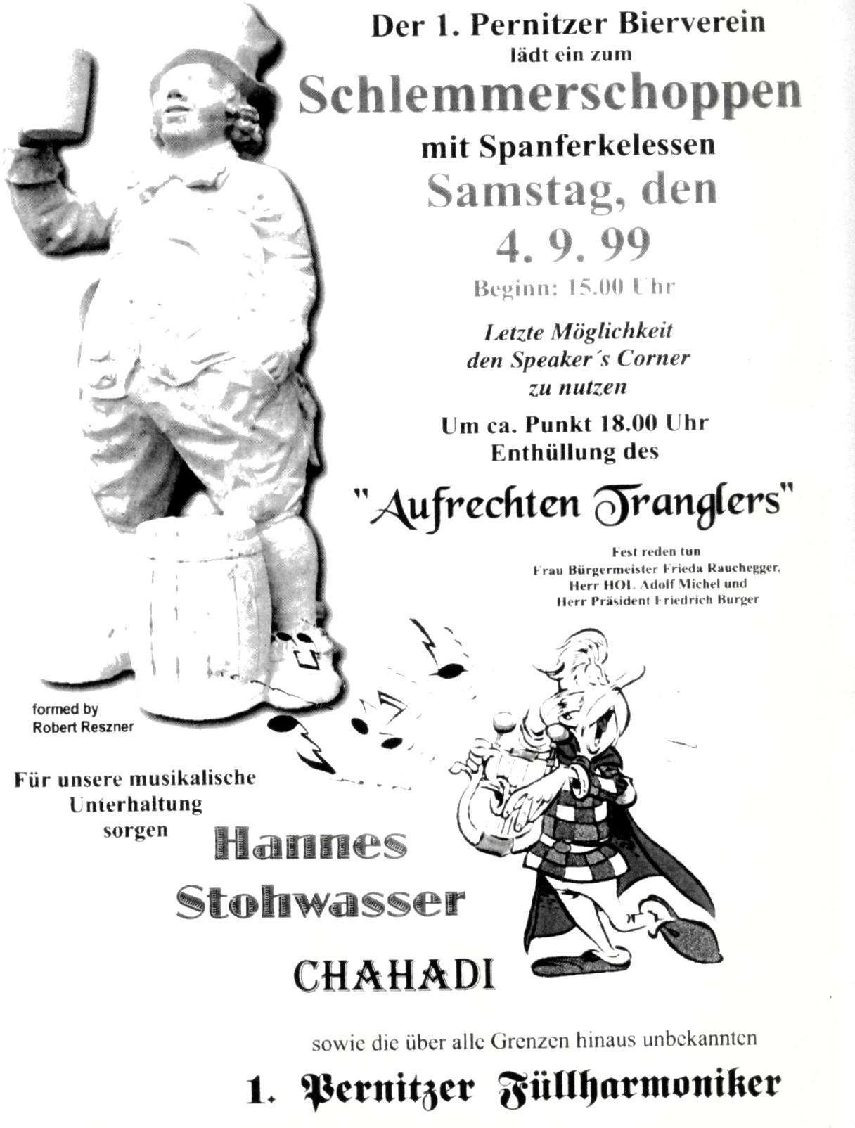 Einweihungsplakat Aufrechter Trangler 1999