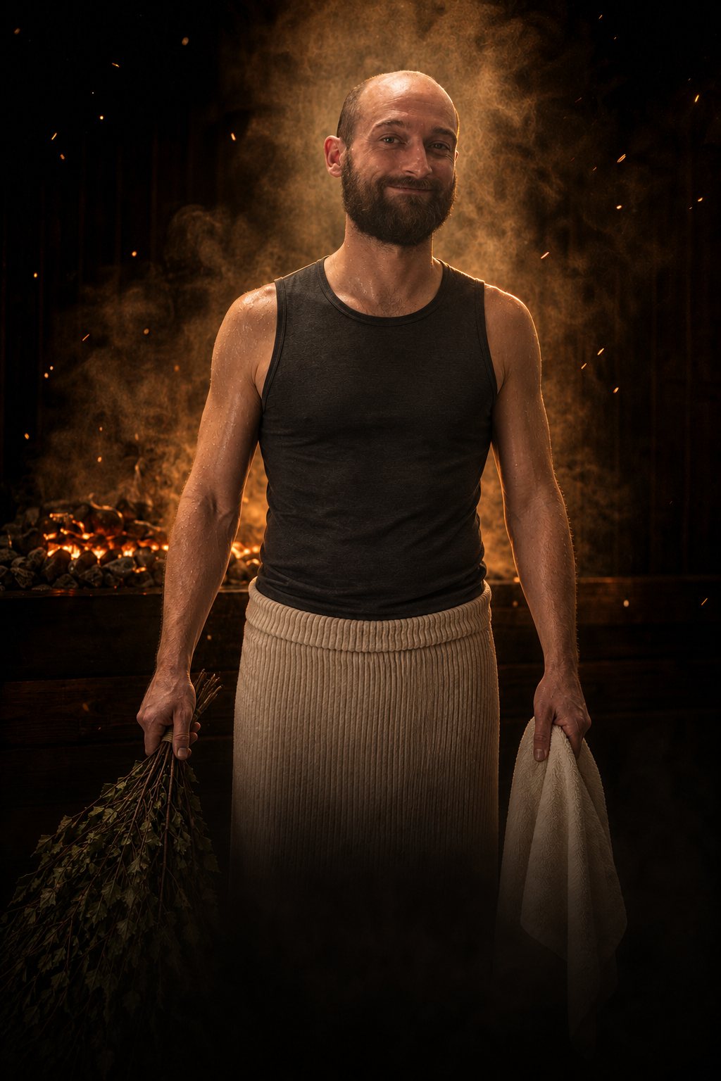 KI-Poster: Patrick Ganaus, Aufgussmeister des Super Sauna Club